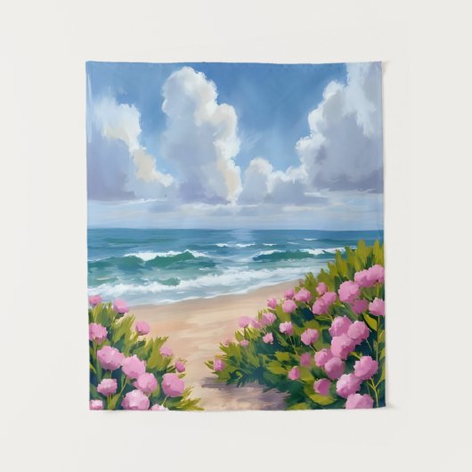 Tenture Plage en fleurs | Hydrangea rose Bord de mer côtie (Devant)
