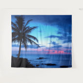 Tenture Plage Océan Île Tropicale Rose Bleu Photo Coucher (Devant (Horizontal))