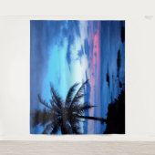 Tenture Plage Océan Île Tropicale Rose Bleu Photo Coucher (Devant)