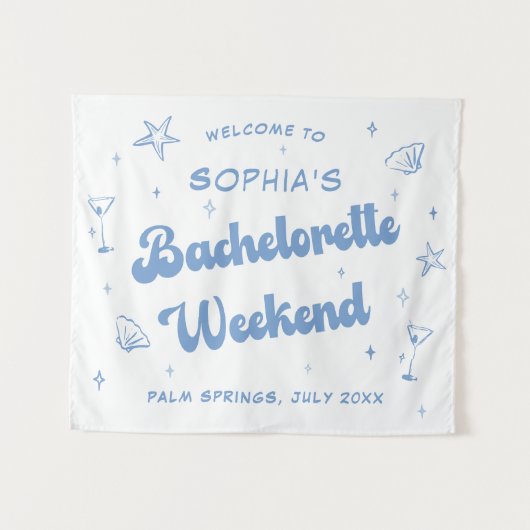 Tenture Plage Retro Côte Bachelorette Bleue (Devant (Horizontal))