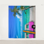 Tenture Plage Tropical Scène Fuchsia Pink Van & Surfboard (Devant)