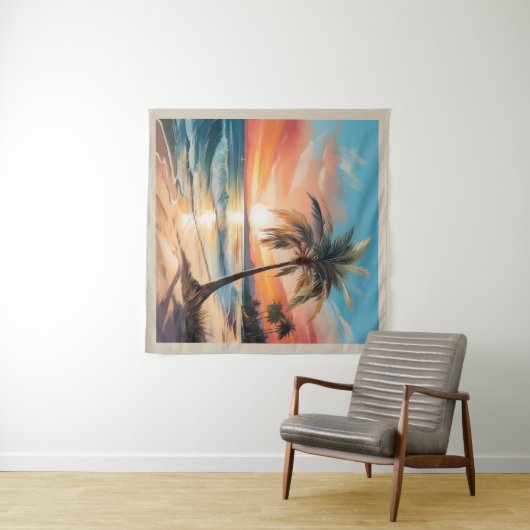 Tenture Plage Tropicale Océan Et Palm Tree Sq (En situation (horizontale))