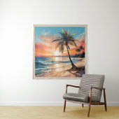 Tenture Plage Tropicale Océan Et Palm Tree Sq (En situation)
