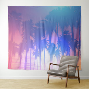 Tenture Plage tropicale Palmiers Silhouette Océan
