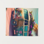 Tenture Plage, Van Hippie, Fleurs Trippy, Boho, Colorée (Devant (Horizontal))