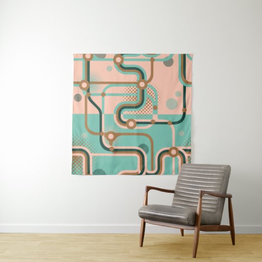 Tenture Plan de métro Abstrait, double motif. (En situation (horizontale))