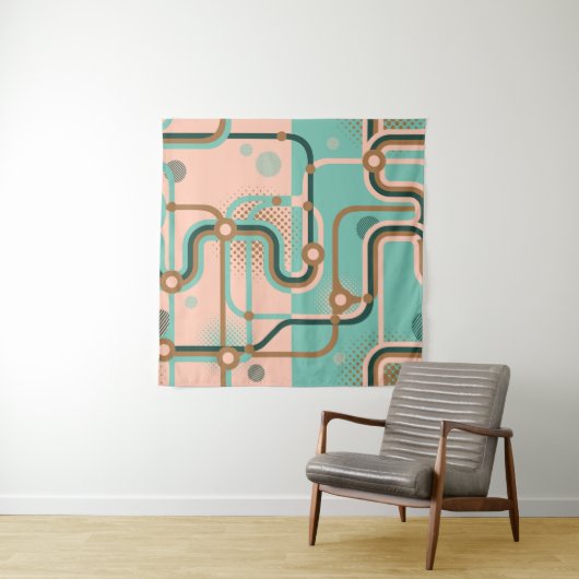 Tenture Plan de métro Abstrait, double motif. (En situation)