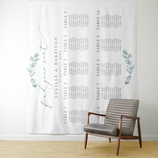 Tenture Plan de table de mariage à l'eucalyptus éthéré (En situation)