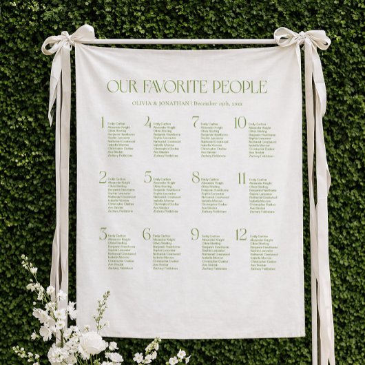 Tenture Plan de table de mariage en tissu blanc et vert