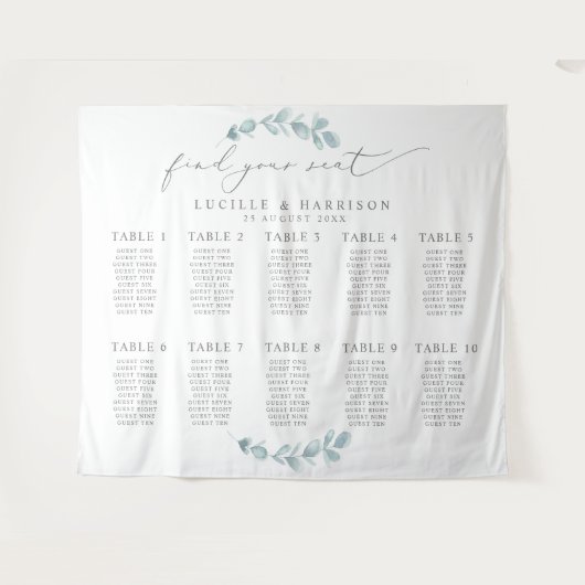 Tenture Plan de table de mariage Éthéré Eucalyptus (Devant (Horizontal))