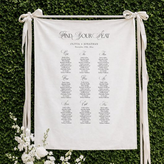 Tenture Plan de table de mariage Noir et Blanc 9 tables