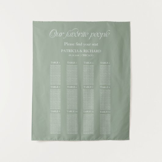 Tenture Plan de table de mariage "Nos personnes préférées" (Devant)