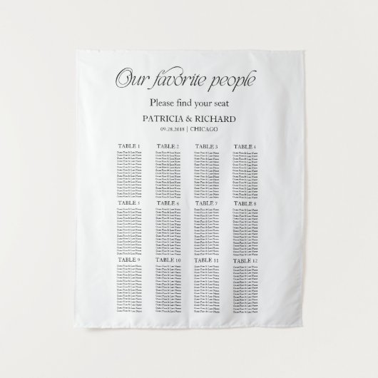 Tenture Plan de table de mariage "Nos personnes préférées" (Devant)