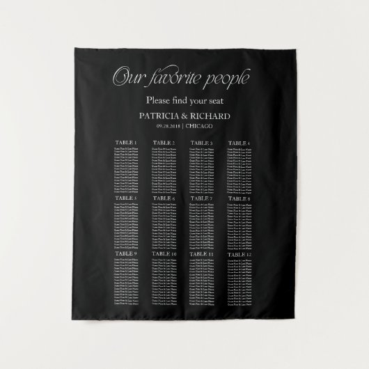 Tenture Plan de table de mariage "Nos personnes préférées" (Devant)