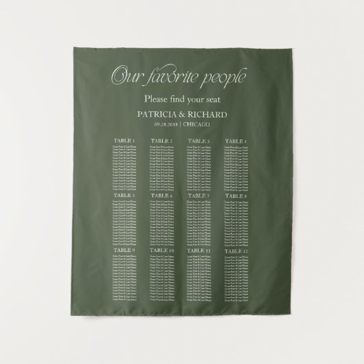 Tenture Plan de table de mariage "Nos personnes préférées" (Devant)