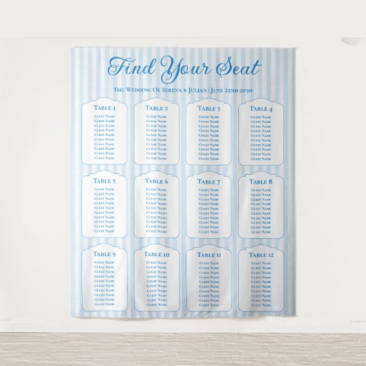 Tenture Plan de table de mariage rayé bleu côtier (Devant)