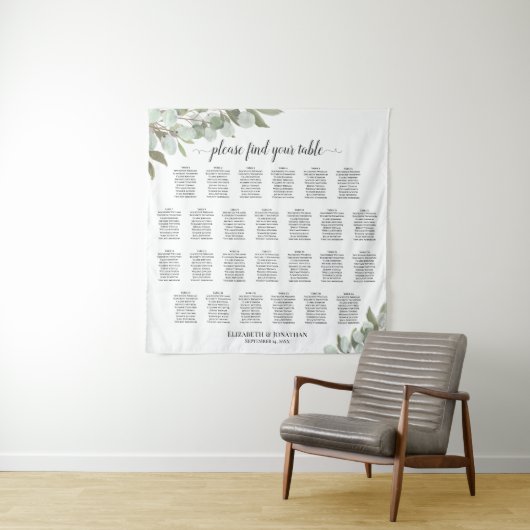 Tenture Plan de table rustique eucalyptus pour 26 tables d (En situation)