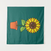 Tenture Plante de tournesol Kawaii dans un pot (Devant (Horizontal))
