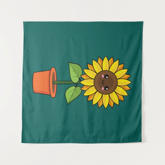 Tenture Plante de tournesol Kawaii dans un pot (Devant (Horizontal))