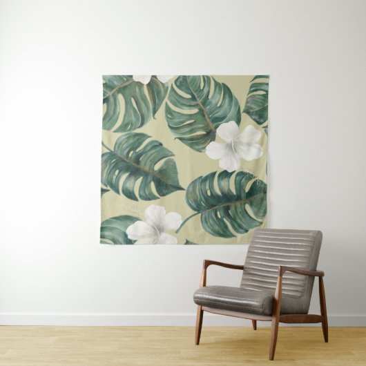 Tenture Plantes d'aquarelle tropicale : motif transparent. (En situation (horizontale))