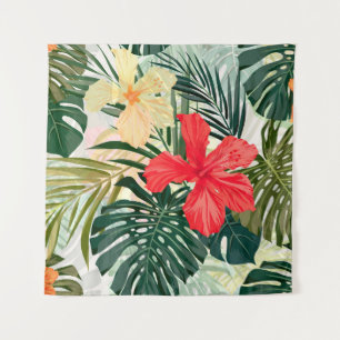 Tenture Plantes tropicaux hawaïens, fleurs colorées.