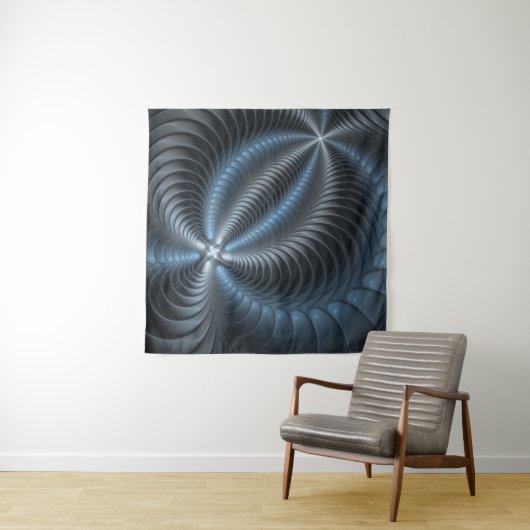 Tenture Plastique bleu gris 3D Fractal Art moderne Abstrai (En situation)