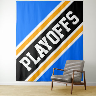 Tenture PLAYOFFS Bleu Clair Noir Orange Rayures Fond