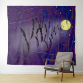 Tenture Pleine Lune Étoiles Volant Bats Halloween (En situation (horizontale))