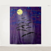 Tenture Pleine Lune Étoiles Volant Bats Halloween (Devant)