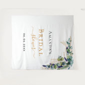 Tenture Pluie de mariage eucalyptus verdure monogramme or (Devant (Horizontal))