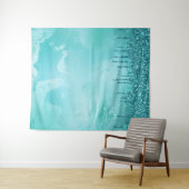 Tenture Pluie de Parties scintillant turquoise sur marbre  (En situation (horizontale))