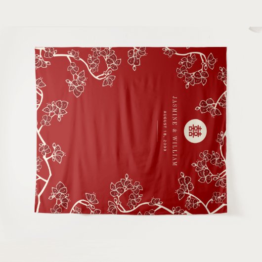 Tenture Plum Blossoms Double Xi Mariage chinois Arrière-pl (Devant (Horizontal))