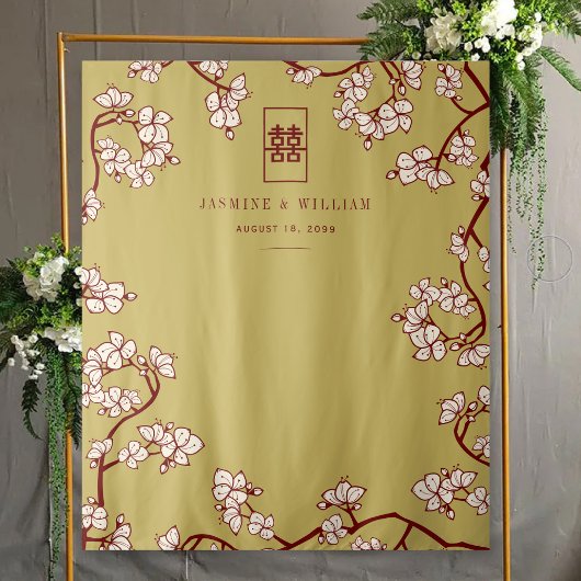 Tenture Plum Blossoms Double Xi Mariage chinois Arrière-pl