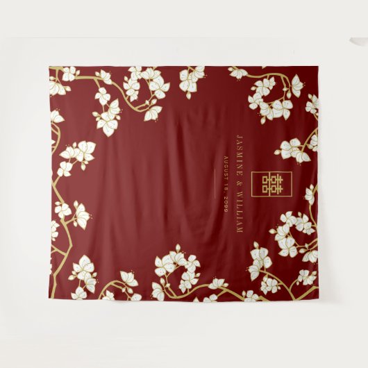 Tenture Plum Blossoms Double Xi Mariage chinois Arrière-pl (Devant (Horizontal))
