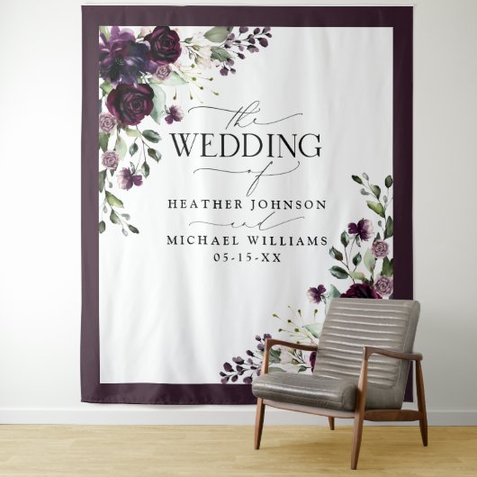 Tenture Plum violet mauve Floral Aquarelle Mariage Photo (En situation)