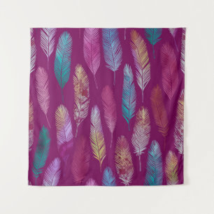 Tenture Plumes colorées : motif arrière - plan violet.