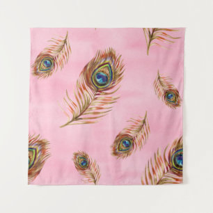 Tenture Plumes de paon or, motif aquarelle sans couture