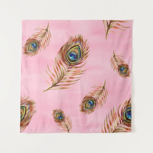 Tenture Plumes de paon or, motif aquarelle sans couture (Devant)