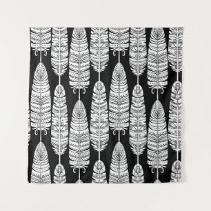 Tenture Plumes d'oiseaux boho sans couture motif en noir e