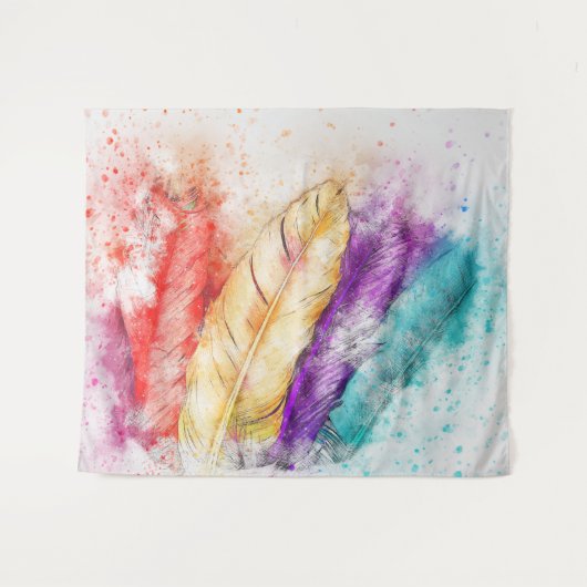 Tenture Plumes d'oiseaux colorées (Devant (Horizontal))