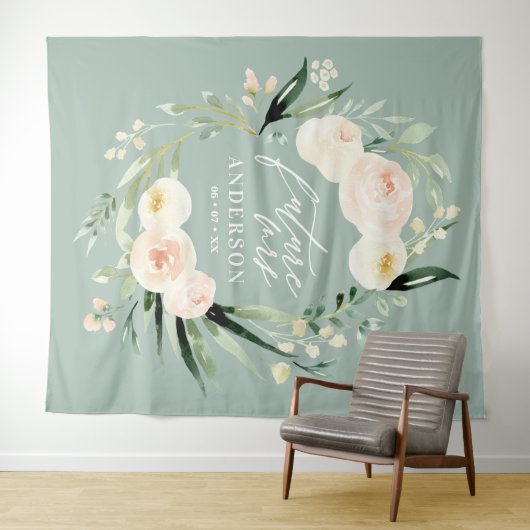 Tenture Poche + douche à nuptiale fleurie couleur verte (En situation (horizontale))