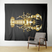 Tenture Poisson à langouste polygonale dorée sur noir (En situation (horizontale))