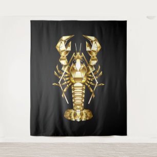 Tenture Poisson à langouste polygonale dorée sur noir