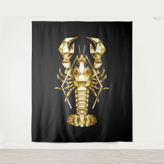Tenture Poisson à langouste polygonale dorée sur noir (Devant)