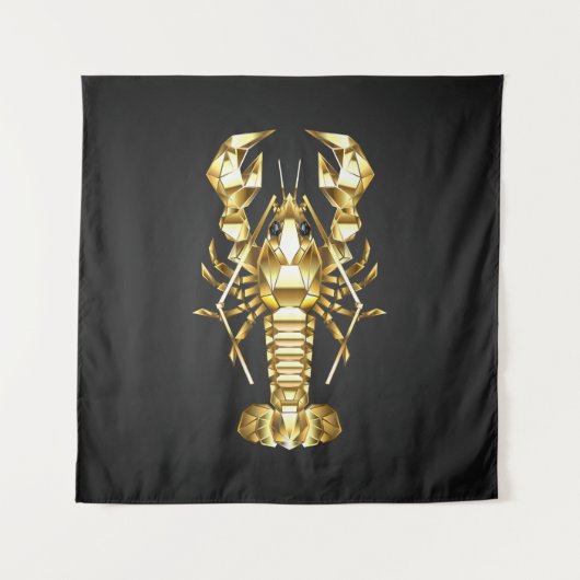 Tenture Poisson à langouste polygonale dorée sur noir (Devant)