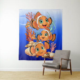 Tenture Poisson clown Dessin animé mignon Famille Sous l'e