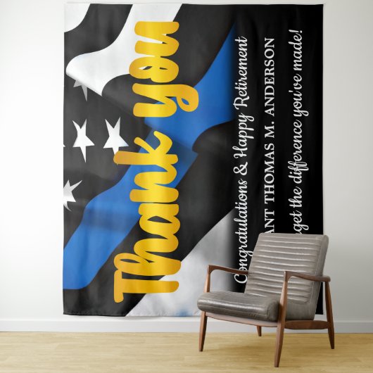 Tenture Police Retraite Blue Gold Script application de la (En situation)