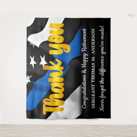 Tenture Police Retraite Blue Gold Script application de la (Devant)