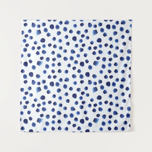 Tenture Polka Bleue : Aquarelle Point sans joint. (Devant)