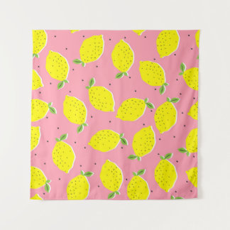 Tenture Polka rose citron chaotique : Motif d'agrumes